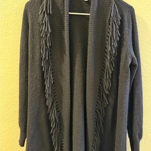 Cashmere black fringe open cardigan